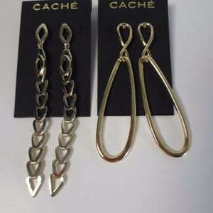 Cache Gold Oval Infinity Chevron Link earrings Earring SET OF 2 PCS NWT 89